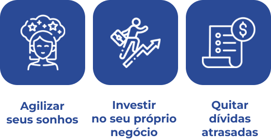 Os planos permitem a você: Agilizar seus sonhos, Investir no seu próprio negócio ou Quitar dívidas atrasadas